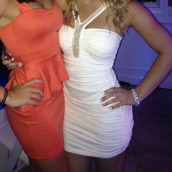 ruched white dress with beaded halter - Picture 2 of 5